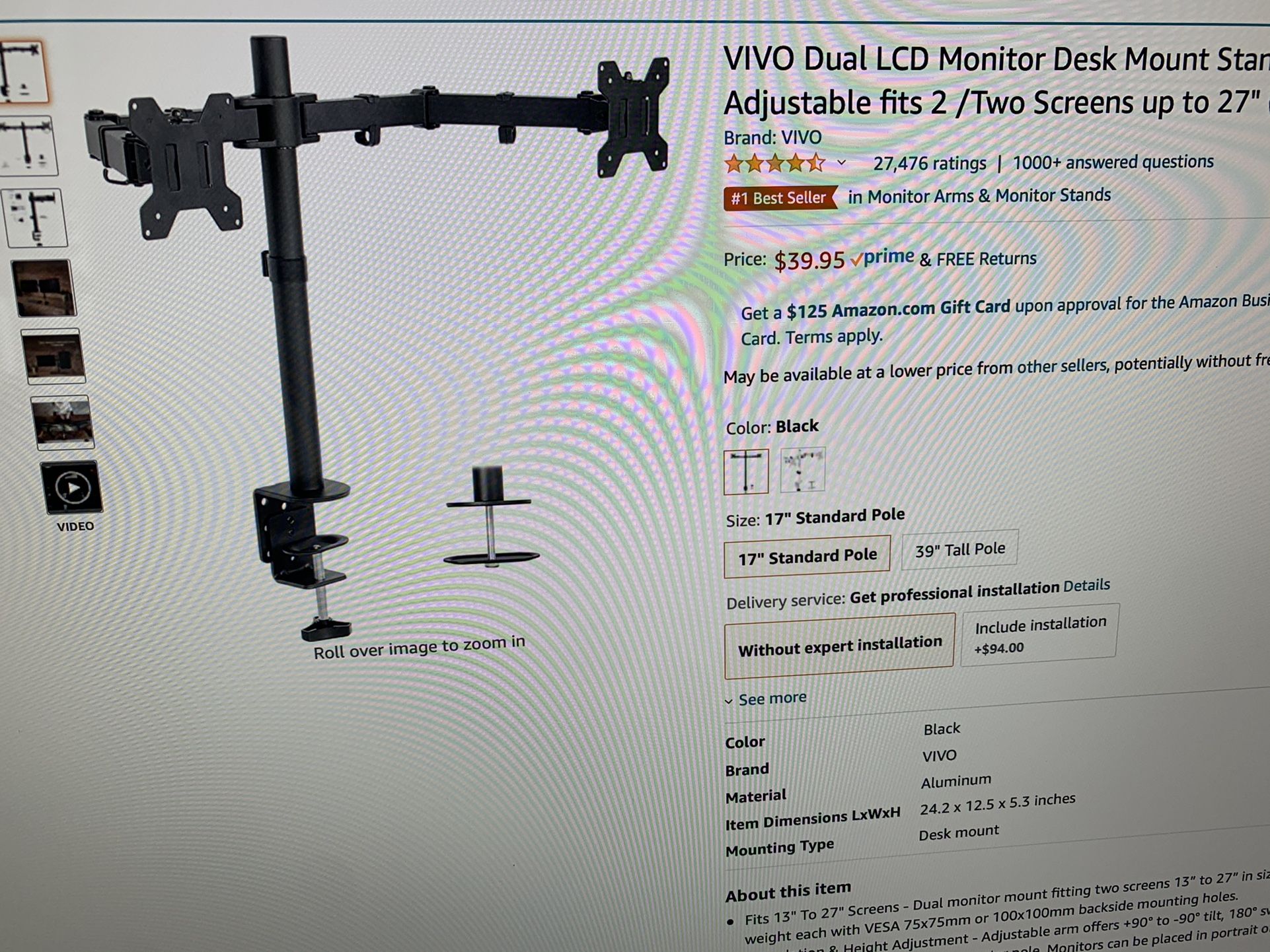 Vivo Dual Monitor Mount 2 27” Like New - Save Space On Desk!