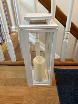 Large White Wood and Glass Candle Lantern