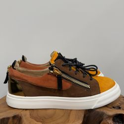 Giuseppe Zanotti Frankie Leather-Suede Sneakers Women’s 38.5 US 8.5 Orange Brown