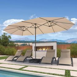 New PURPLE LEAF 13ft Double-Sided Patio Umbrella with Base Included Market Rectangle Umbrella Outdoor Table Umbrella with Crank for Pool Garden Deck, 