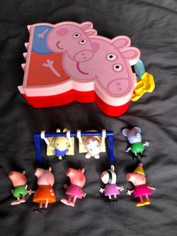 Peppa Pig Carry-Along Storage Case Toy Bundle with 7 Figures & Playground Swing Set
