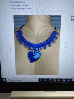 Fashion Women's Blue Silver Beads Heart Pendant Necklace. 