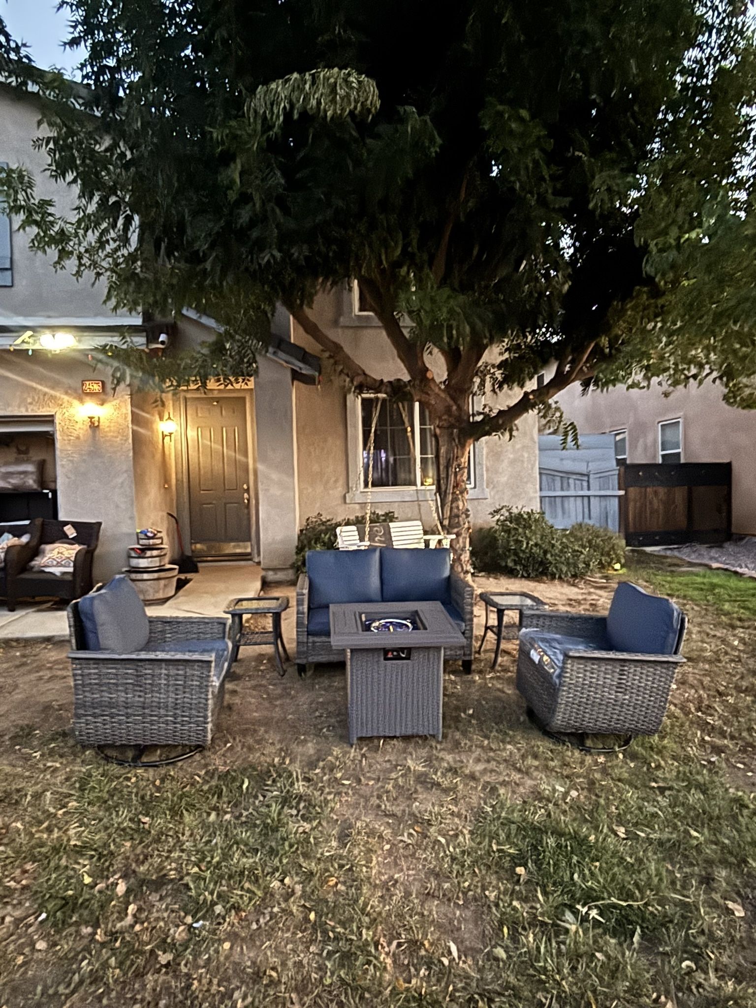 Patio Swivel Rocking Chairs With A Propane Firepit Table Outdoor Patio Furniture Set