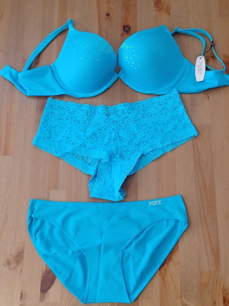 New Victoria Secret Very Sexy Push Up Bra 34c & Matching Bottoms