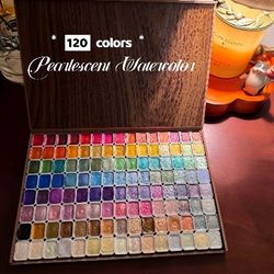 120 Colors Pearl Watercolor Paint Set, Metal Watercolor Paint Set, Portable Pearl Solid Pigments in Case.Ideal for Artists, Professionals, Painting An