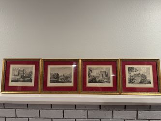 Set of 4 Antique 18th Century British Castle Engravings (c.1776)