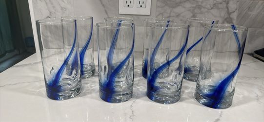 Náutica Set of 8 Blue Swirl Glass Tumblers - 16oz