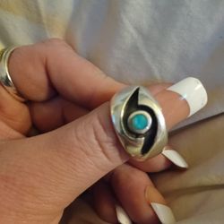 Sterling Silver And Turquoise Ring, Old Pawn, Size 10.5