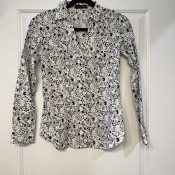 Floral Black, White and Grey Women's Tailored Button Up Blouse