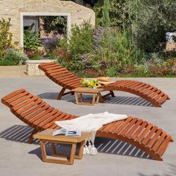New Set of 2 Outdoor Chaise Lounge Folding Chairs Solid Acacia Wood Sun Loungers Balcony Recliner,for Garden, Patio, Pool Deck  New in box V-LCWC22-00