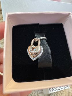 Pandora Two-tone Twistable Heart Padlock Double Dangle Charm Sterling silver, 14k rose gold plating