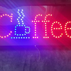 LED Coffee Sign - Bright Light Businees Advertising - On/Off Switch - 3 Different Animations - Hanging Chain