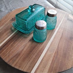 Lazy Susan + Green Glass Tableware