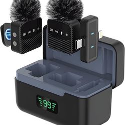 Wireless Lavalier Microphone for iPhone & Android, Auto-Pairing Noise-Reduction Clip-On Mini-Mic with Charging Case, Headphone Monitoring, Wide Compat