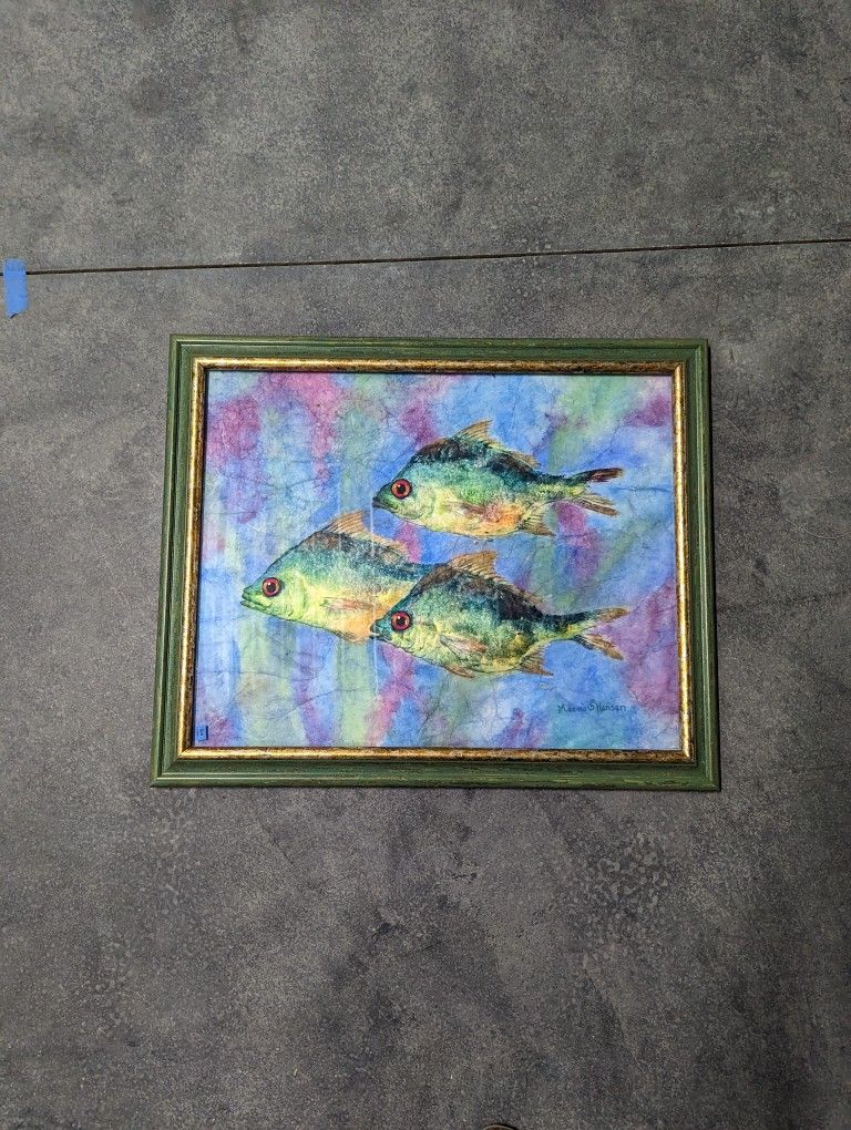 Oil Pastel Florida Snapper By Marcia B Hansen Framed