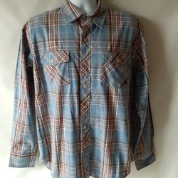 Timberland men's blue/beige plaid long-sleeve button-down shirt size L