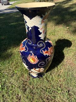 Large Cobalt Blue Ceramic Dragon Vase