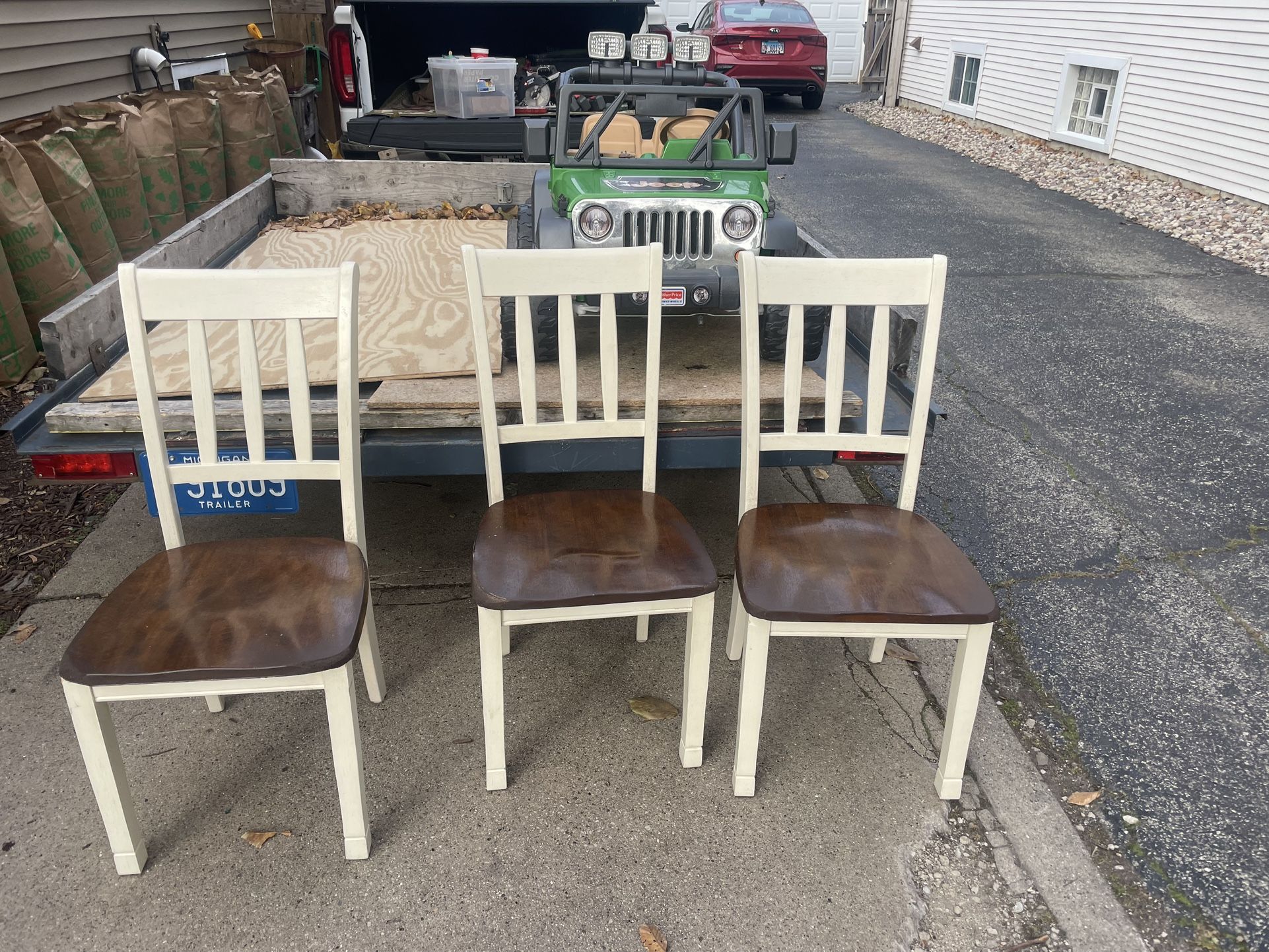 Three Wooden Dining Table Chairs or Desk Chairs, solid and sturdy $ 5 each