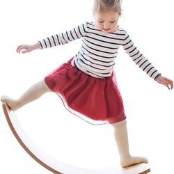 Wooden Wobble Balance Board, 35 Inch Rocker Board Natural Wood Yoga Curvy Board for Classroom & Office Adult