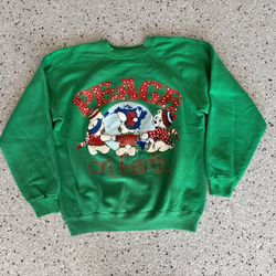 “HANES” Christmas Holiday Sweatshirt. Size Large. Green. Cool Graphic. Pre Owned