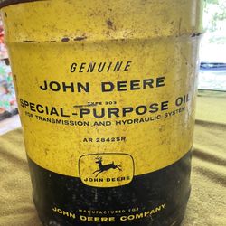 Vintage John Deere 5 gallon oil can 1966 The deer has 4 legs Original shipping tag to Durham Farm Equipment with lids NICE 