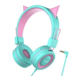 Cat Ear Kids Headphones for Halloween/Daily Use/School, Wired Boys/Girls Foldable Headphones with Adjustable Headband, 3.5 MM Jack for Online Learning