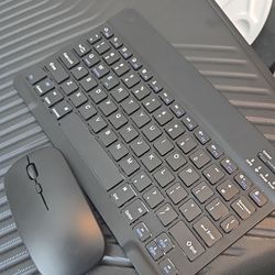 rechargeable wireless Bluetooth keyboard and battery operated mouse combo set.
