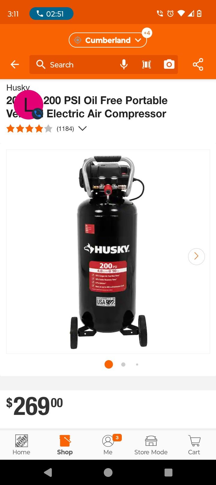 20 Gallon Husky Air Compressor like-new