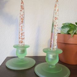 Set of frosted green taper candle holders *LUCITES NOT INCLUDED*