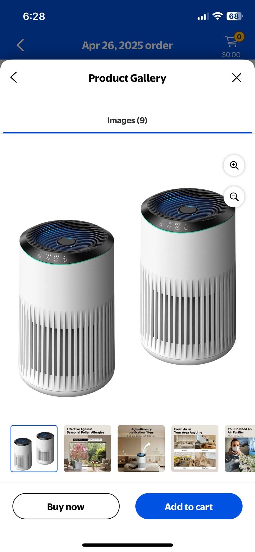 MORENTO Air Purifiers with HEPA Filter for Bedroom Large Room, Remove 99.97% Dust up to 225 Sqft, White, 2 Pack