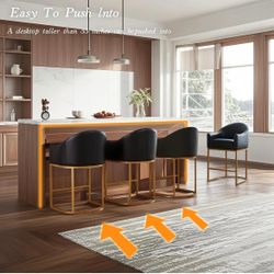 Set Of 4 Faux Leather Barstools With Golden Legs