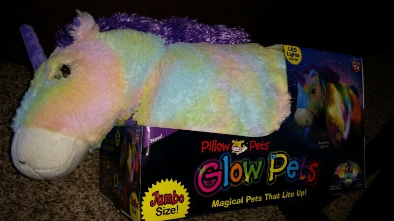 Pillow Pets, JUMBO Sparkling Unicorn Glow Pet. LED lights inside! Opens to an 18" pillow. NEW!