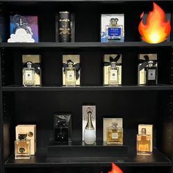 A bunch of perfumes and colognes