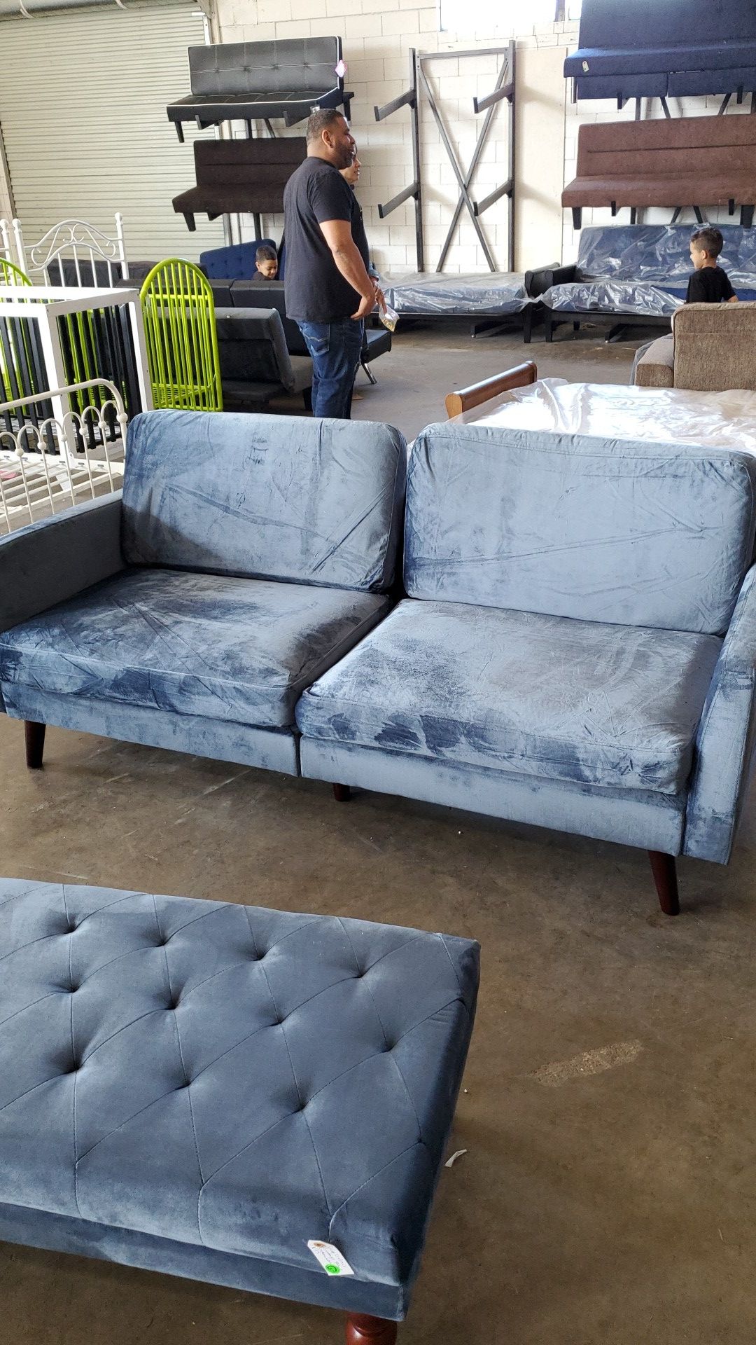 Blue suede Futon