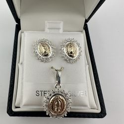 Silver and Gold set of earrings and pendant
