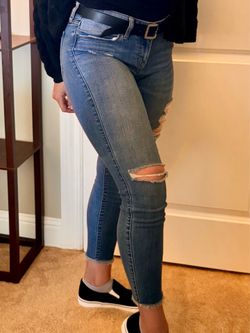 Eunina Women’s Distressed Skinny Jeans Size 7 Light Wash Raw Hem Stretch Denim