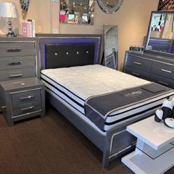 NEW👯$10 Down Payment Finance 👯Lodanna Gray Led Queen Panel Bed, Dresser, Mirror, Chest and Nightstand 