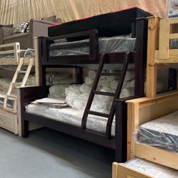 Twin Full Cherry Bunk Bed With Mattresses Included