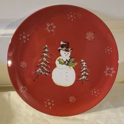 12" Vintage Tracy Snowman Hard Plastic Christmas/Holiday Plate/Platter