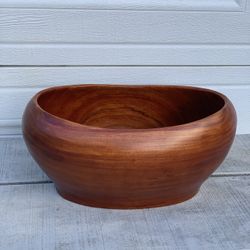 Vintage Mid Century Modern Hand Carved Wooden Bowl Irregular Edge Freeform 12”