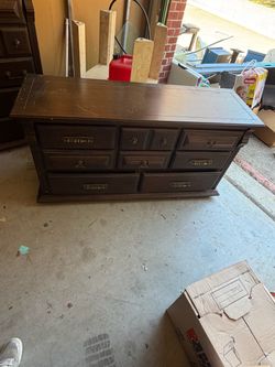 Dark Brown Wood Dresser with 7 Drawers