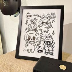 Labubu Drawing Framed Hand Drawn Art