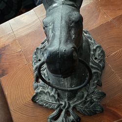 Antique Vintage Black Cast Iron Horse Head Wall Mount Hitching Post Barn Decor Thorobred
