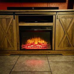 Fireplace TV Stand with Sliding Barn Door