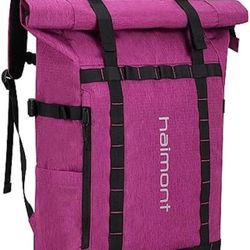  Haimont Rolltop Laptop Backpack – Water-Resistant Casual Travel/Work Bag, 20L, Fuchsia Red