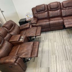 Spring blowout sale. Santiago Brown, leather reclining sofa and loveseat set only $1199. Easy finance option. Same same-day delivery.