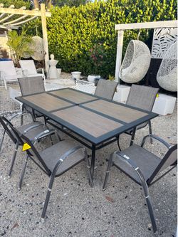 Outdoor Patio Aluminum Table with 6 Aluminum Stackable NEW Chairs