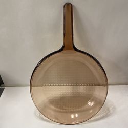 Vision Corning Ware Pyrex 10 inch Amber Brown Glass Waffle Bottom Frying Pans