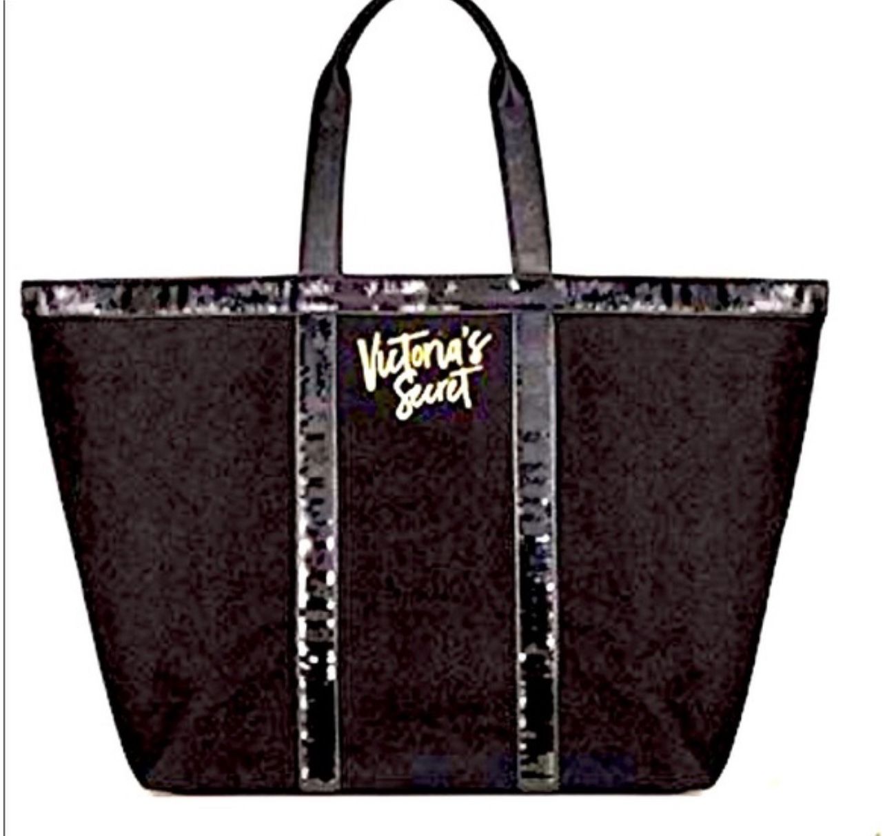 This is a Victoria's Secret large black sequin weekender tote bag. NEW