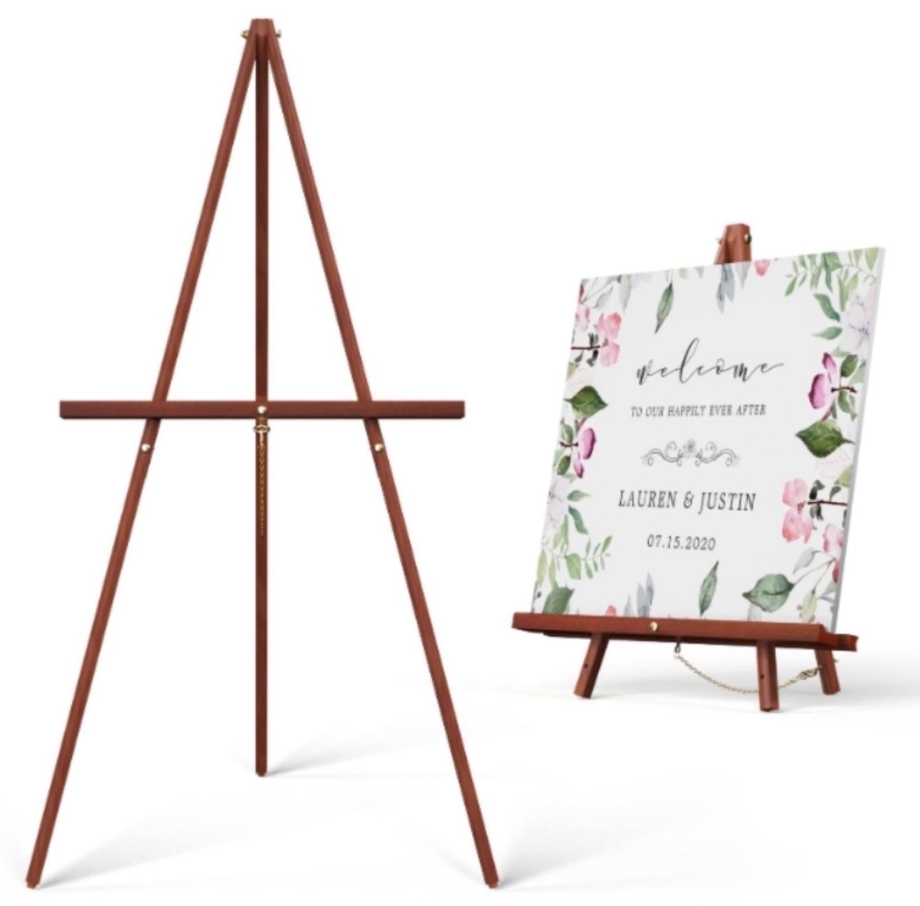 63" Brown Wood Tripod Display Easel Stand For Wedding, Event Signage